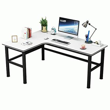 Imagem de Escrivaninha de canto em forma de L, estação de trabalho para computador, mesa grande para laptop, mesa de estudo, mesa de jogos para casa e escritório, mesa de canto, mesa simples, mesa para