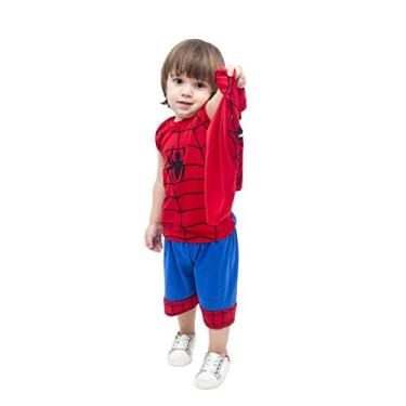 Imagem de Fantasia Roupa Homem Aranha Infantil Camisa Bermuda e Máscara Tamanho:G;Cor:Vermelha