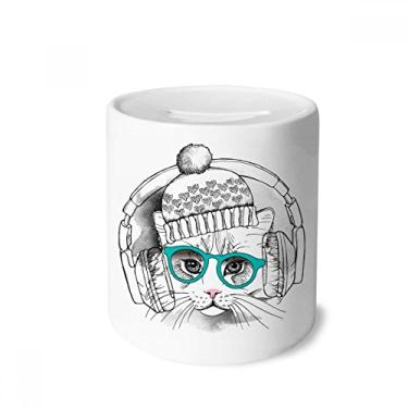 Imagem de DIYthinker Fone de ouvido chapéu de lã branco proteção de gato caixa de dinheiro caixa de cerâmica porta-moedas presente de cofrinho