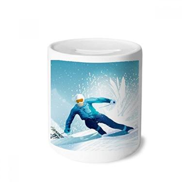 Imagem de DIYthinker Ilustração de esqui e polo de esqui para esportes de inverno, caixa para dinheiro, porta-moedas de cerâmica, presente de cofrinho