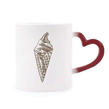 Imagem de Caneca sensível ao calor com cones de sorvete de chocolate em creme que muda de cor vermelha