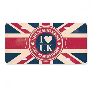 Imagem de DIYthinker Placa de licença I Love The United Kingdom Union Jack Reino Unido Decoração de carro Acessório de aço inoxidável