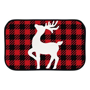 Imagem de DreamBay Tapetes de porta Red Buffalo Plaids Happy Deer Tapetes de piso para entrada, tapete antifadiga em pé interior e externo capacho de boas-vindas tapete antiderrapante de lavanderia de cozinha 91 x 61 cm