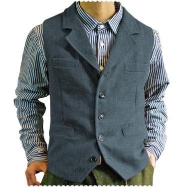 Imagem de Aesido Coletes masculinos para regresso a casa, normal, casual, mistura de lã, colete de espinha de peixe, casamento, Azul-marinho claro, Medium