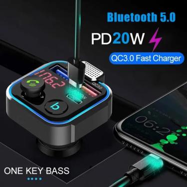 Imagem de Transmissor FM com microfone grande para carro  Bluetooth 5.0  microfone grande  USB Music Play  One