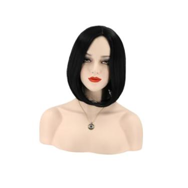 Imagem de Ipetboom peruca de cabelo feminino peruca de cabelo elegante perucas de cabelo curto peruca preta acessórios de cabelo capa de peruca da moda comprimento médio rede de rosas mulheres