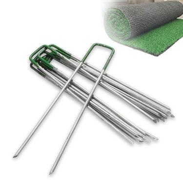 Imagem de Grampos metálicos galvanizados com grampos de grama artificial 50x 6" Garden Turf U Pins grampo meio verde