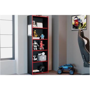 Imagem de Estante para Sala MB 1022 c/ 5 Nichos Preto/Vermelho - Movelbento