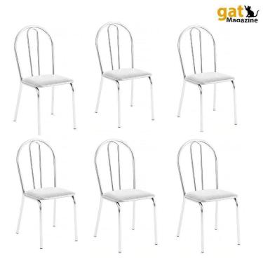 Imagem de Kit 6 Cadeiras Lisboa Cromada Para Cozinha Ou área Gourmet-assento Sintético Branco