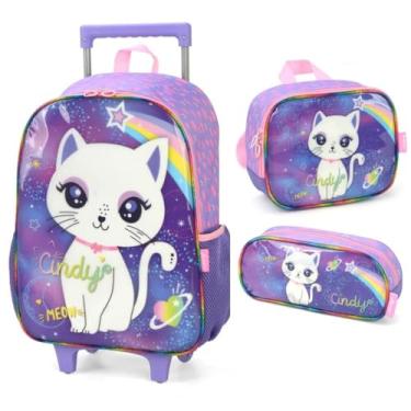 Imagem de Mochila Infantil Rodinhas Cindy com Lancheira e Estojo Roxo