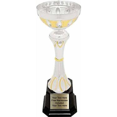 Imagem de Imprue Troféu de prêmio de nome personalizado CMC 291, copo de medalha completada prata/ouro 23 cm, troféu de nome personalizado, medalhas esportivas de troféu de prêmio personalizado, troféu de jogador com nome gravado personalizado