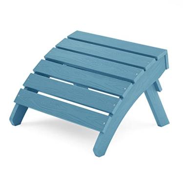 Imagem de MXIMU Pufe Adirondack dobrável, banquinho de plástico Adirondack, pufe premium para todos os climas para cadeiras Adirondack, uso amplo em quintal, jardim, gramado, varanda, beira da piscina (azul)