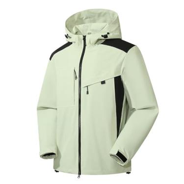 Imagem de Jaqueta masculina leve corta-vento Rip Stop capa de chuva casaco com capuz e cores contrastantes, Branco, G