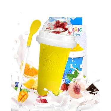 Imagem de Slushy Maker Cup, DIY Magic Slushy Maker Squeeze Cup, Portable Smoothie Squeeze Cup for Juices, Milk and Ice Cream Make, Double Layers Silica Cup with Lid & Straw for Kids, Friends, Family (Yellow)