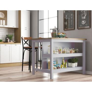 Imagem de Bancada de Cozinha Gourmet Ilha 2 Prateleiras Cinza