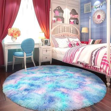 Imagem de Awaytail Tapete redondo fofo de 1,8 m tie-dye azul - Tapete circular super macio para quarto de crianças - Tapete circular felpudo para quarto de bebê - Tapete peludo para quarto de meninos e meninas