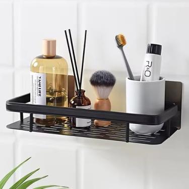 Imagem de Kit Prateleira Porta Shampoo Luxo Suporte Metal Adesivo Box Banheiro Organizador Multiuso Nicho de Aluminio Sem Furar Parede Aramado Moderno (1, Preta)