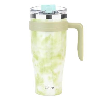 Imagem de Zukro Copo de 1,134 g com alça e canudo, tampa dobrável à prova de vazamento, copo de café de aço inoxidável isolado para bebidas quentes e frias, caneca de viagem cabe no suporte de copo, pode ser