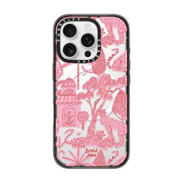 Imagem de CASETiFY Capa Impact para iPhone 16 Pro [fina/proteção contra 2,5 m. de queda, 4 vezes proteção de grau militar/Compatível com Magsafe], Cheetah Paradise Pink, preto transparente