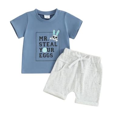 Imagem de Kayotuas Conjunto de camisetas e shorts para bebês meninos da Páscoa Mr Steal Your Eggs 0 3 6 9 12 18M 2T 3T, Azul, 6-12 Meses