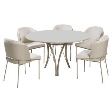 Imagem de Conjunto Mesa De Jantar Barcelona Off White Base Champanhe 1,35m Com 4 Cadeiras Aurora