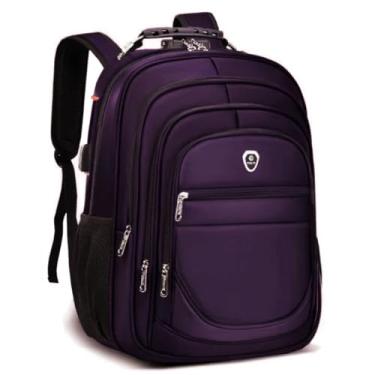 Imagem de Mochila Para Laptop Notebook Bolsa Casual Escola Trabalho Viagem Feminina Masculina Senha Trava Anti Furto Cabo Usb Auxiliar (ROXO-LILAS)