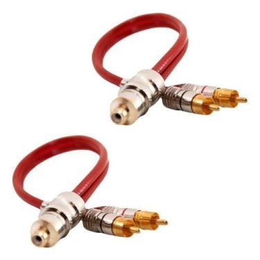 Imagem de Kit 2 cabo y rca blindado vermelho 2 machos 1 femea e-tech para som au