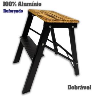 Imagem de Banqueta Escada Dobravel de Aluminio 2 Degraus Madeira - HM GARCIA
