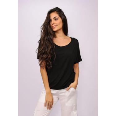 Imagem de Blusa Morcego Malha Gola Canoa Manga Curta Preto - Amazonia Vital