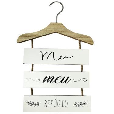 Imagem de Enfeite placa de madeira mdf com cabide frases para pendurar 36x24cm -