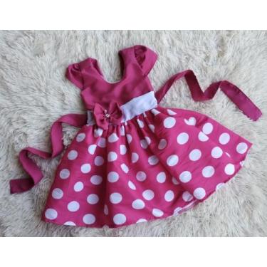 Imagem de Vestido Infantil Simples Rosa Bolinhas Brancas - aurea, P