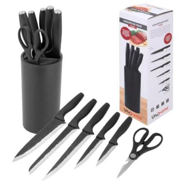 Imagem de Jogo De Facas Tesoura Inox Com Suporte Organizador 7 Peças - UnyHome