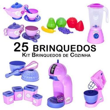 Imagem de Kit Infantil Cozinha Fruta Xícara Batedeira Cafeteira 25pç - Zuca Toys