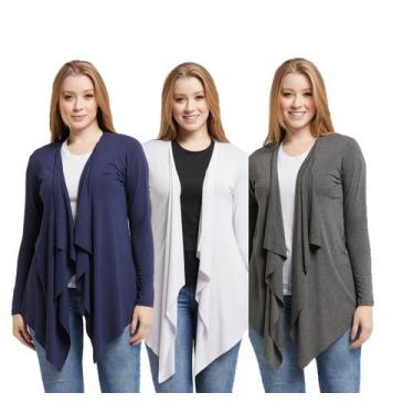 Imagem de Kit 03 cardigans feminino kimono com bico manga longa - Wooks, Azul, B