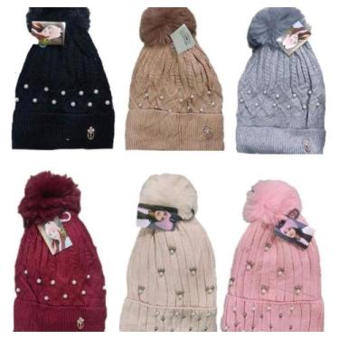 Imagem de Touca Feminina Com Pompom Gorro Forrado de Pelinho Chapéu de Lã Com Pé