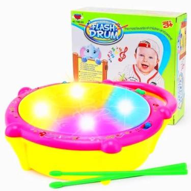 Imagem de Tambor de Brinquedo Musical Infantil Eletrônico Flash Drum Com Som e L