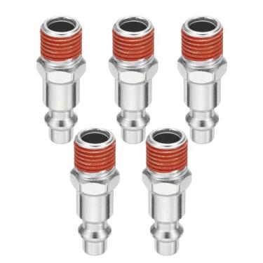 Imagem de HARFINGTON 5 plugues de ar industriais 1/10.2 cm NPT macho estilo M plugues pneumáticos de alto fluxo conexões de ar acessórios de compressor de ar, prata e vermelho