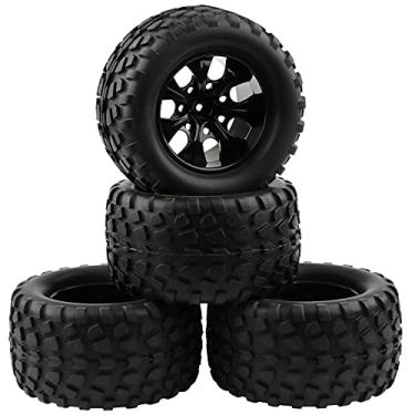 Imagem de Rodas e pneus hexagonais RC de 12 mm para 1/10 Off Road Monster Truck Volcano Epx/Pro Volcano S30 Stampede HSP 94108 94111 94188 94701 com adaptadores de cubo de acionamento, porcas de bloqueio e chave inglesa, preto