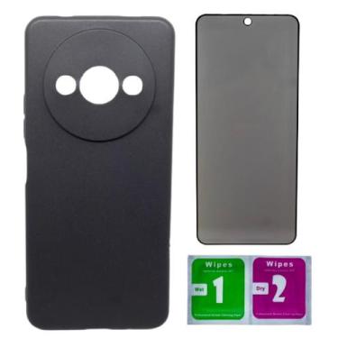 Imagem de Capa Preta Aveludada Para Redmi A3 + Pelicula Privacidade - Mustangsho