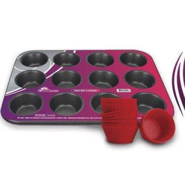 Imagem de Forma p/12 Cupcakes c/Silicone - 35x26x3 Cm - Em Casa Tem