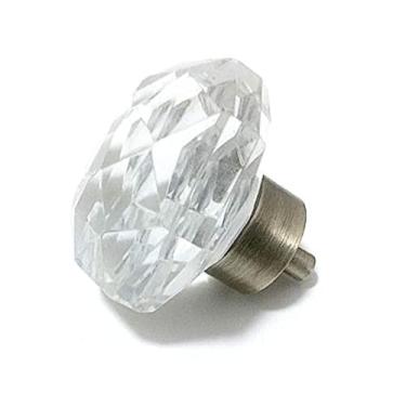 Imagem de Rousso USA Puxador de vidro diamante grande 0550L Base de níquel escovado - 5 cm de diâmetro - para duas dobras, móveis, armários e mais