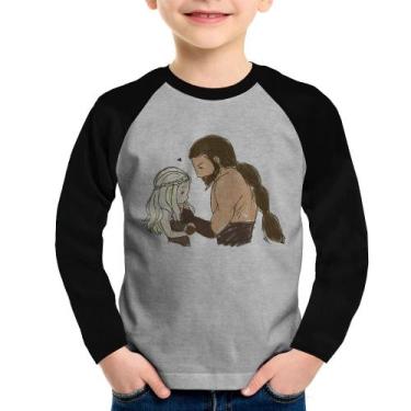 Imagem de Camiseta Raglan Infantil Khal Drogo e Daenerys Targaryen Manga Longa -