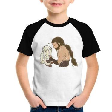 Imagem de Camiseta Raglan Infantil Khal Drogo e Daenerys Targaryen - Foca na Mod