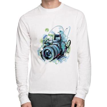 Imagem de Camiseta Algodão Câmera Fotográfica Manga Longa - Foca na Moda, Branco