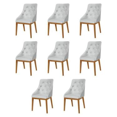 Imagem de Kit 8 Cadeiras de Jantar Luxo Estofada Elisa Anatômica Capitonê Linho 