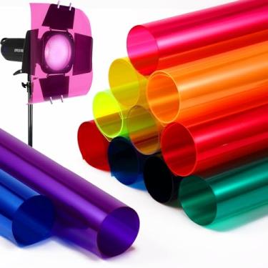 Imagem de Barydat 12 peças filtro de luz de gel transparente para correção de cores, 40,6 x 50,8 cm, géis de iluminação, folhas de transparência coloridas, géis de plástico coloridos, géis coloridos para iluminação, estúdio fotográfico, filme de farol