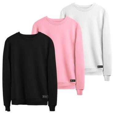 Imagem de Kit 3 Moletons Masculino e Feminino Liso Básico sem Capuz gola Redonda