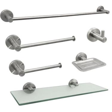 Imagem de Jogo De Banheiro Acessorio Inox 304 Kit Lavabo Luxo 6 Peças Porta Sham