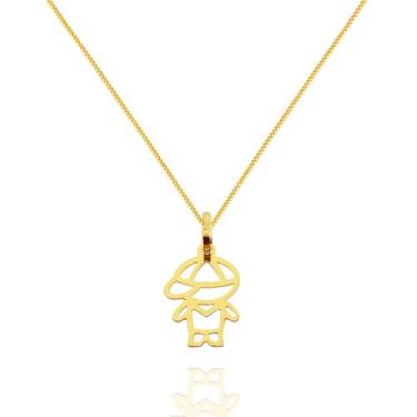 Imagem de Pingente Menino Filho Vazado com Corrente Veneziana Ouro 18k 40 cm - A