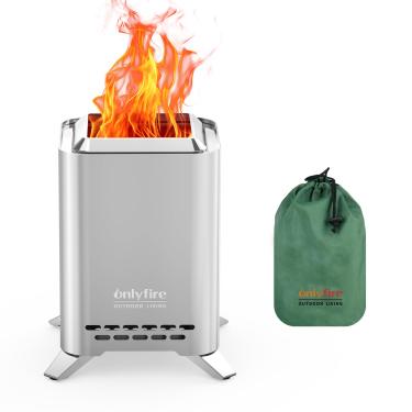 Imagem de ONLYFIRE OUTDOOR LIVING Fogueira 2 em 1 sem fumaça com suporte de panela e bolsa de transporte, fogão de acampamento portátil de mesa lareira para pátio, quintal, trailer, bagagem, prata, 23 cm, FP052